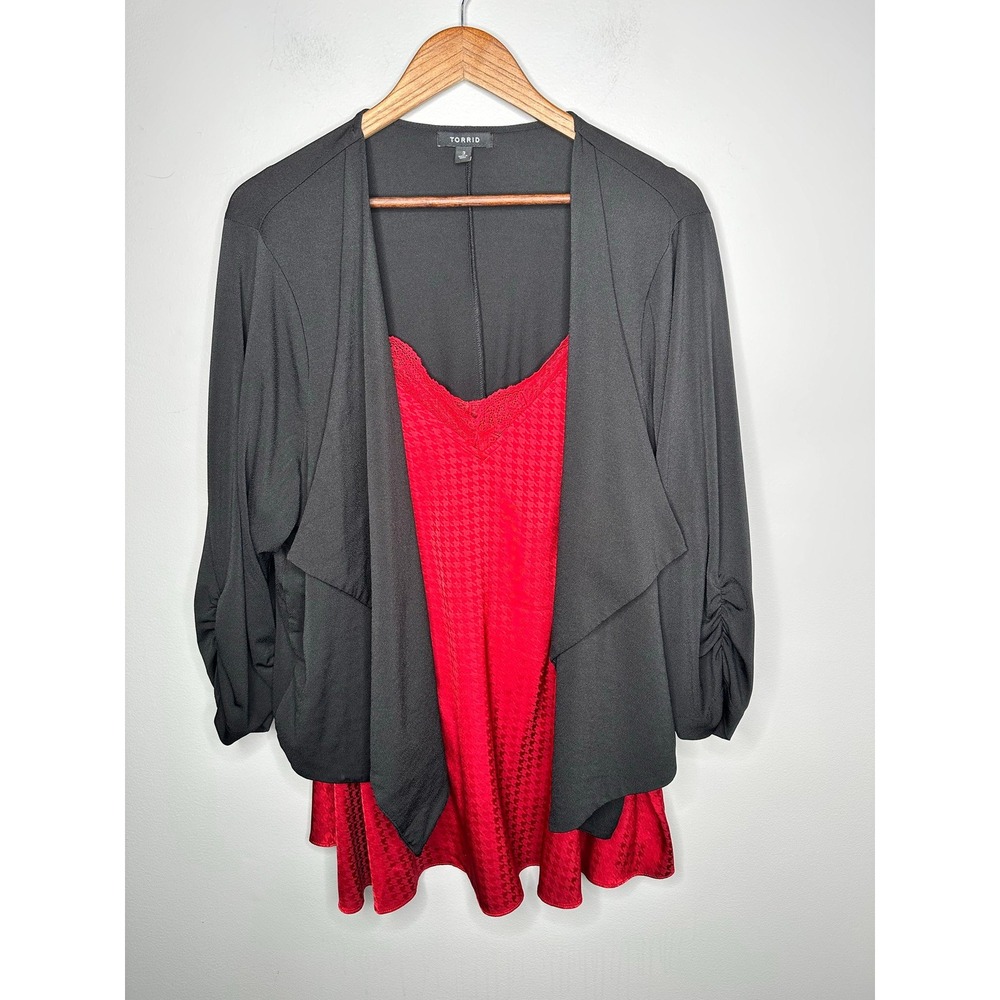 Torrid Womens Plus Size 3X Lot 2 Red Houndstooth Lace Cami Black Ruched Cardigan